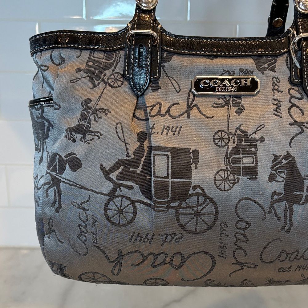 Coach Bag Purse Handbag Horse Carriage Signature Gray Silver EW Tote Pocketbook - Picture 2 of 16